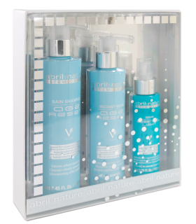 Age Reset complete treatment pack for maximum hair volume and thickness. Consists of shampoo, mask, and serum.